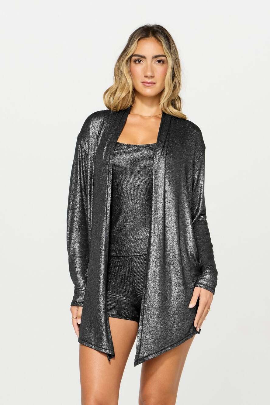 Yitty Soft Rib Cardigan Shimmered Iconic Black Silver Size XXL/1X